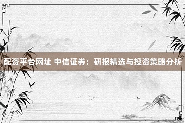 配资平台网址 中信证券：研报精选与投资策略分析