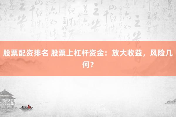股票配资排名 股票上杠杆资金：放大收益，风险几何？
