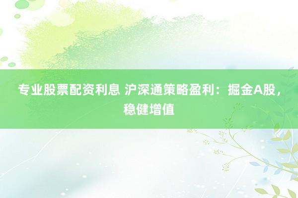 专业股票配资利息 沪深通策略盈利：掘金A股，稳健增值