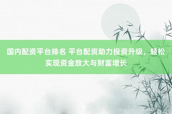 国内配资平台排名 平台配资助力投资升级，轻松实现资金放大与财富增长