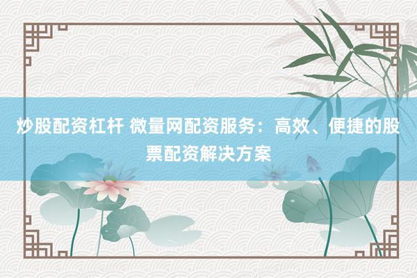 炒股配资杠杆 微量网配资服务：高效、便捷的股票配资解决方案