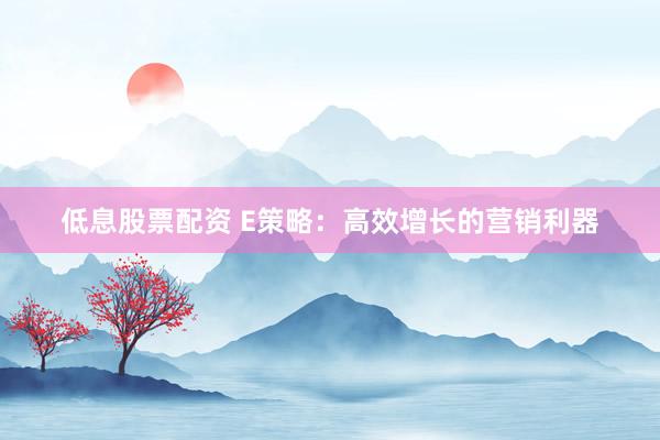 低息股票配资 E策略:高效增长的营销利器