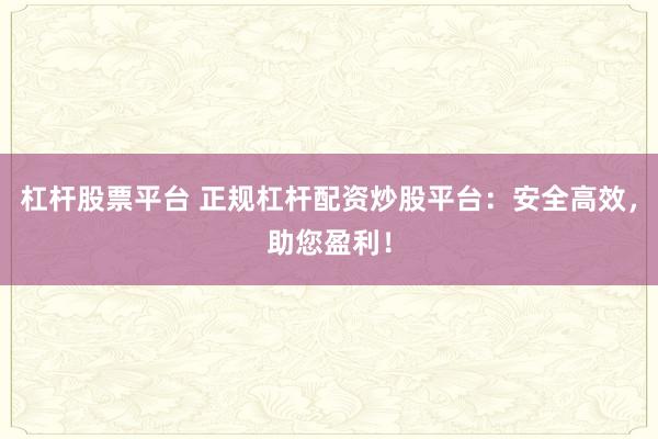 杠杆股票平台 正规杠杆配资炒股平台：安全高效，助您盈利！