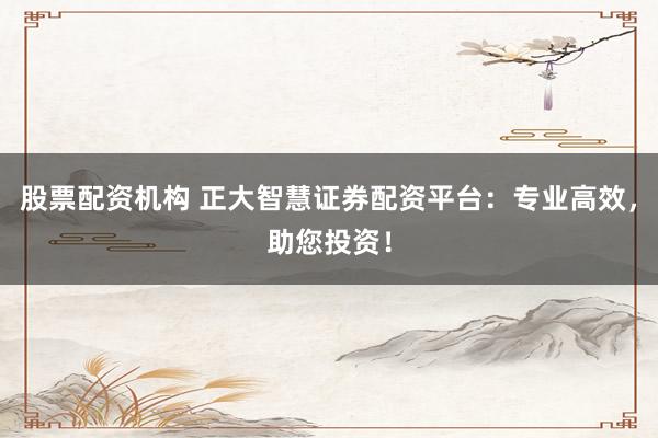 股票配资机构 正大智慧证券配资平台:专业高效,助您投资!