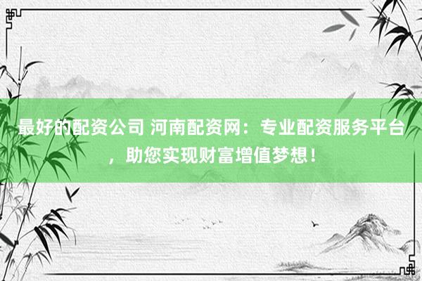 最好的配资公司 河南配资网：专业配资服务平台，助您实现财富增值梦想！